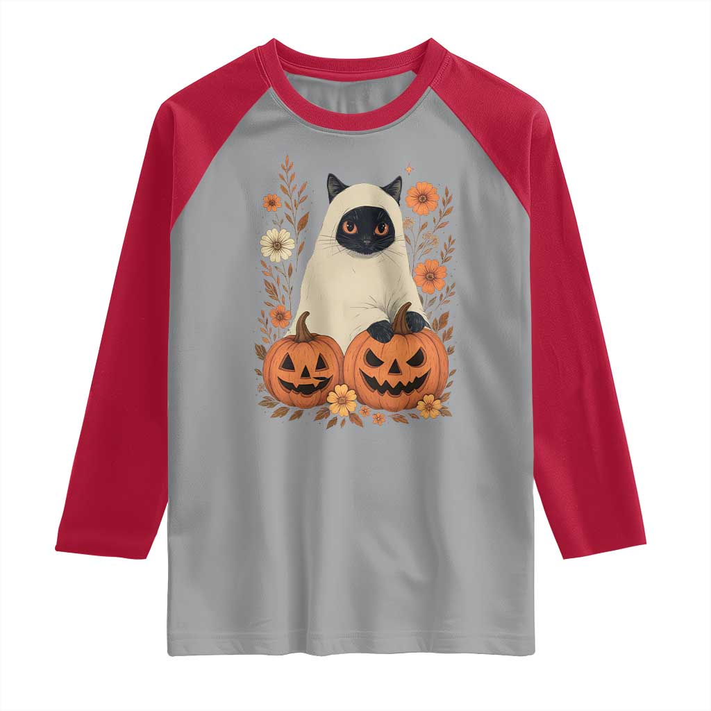 Vintage Halloween Ghost Cat Raglan Shirt Groovy Floral Cute Black Cat Ghost Fall Pumpkin TS10 Sport Gray Red Print Your Wear