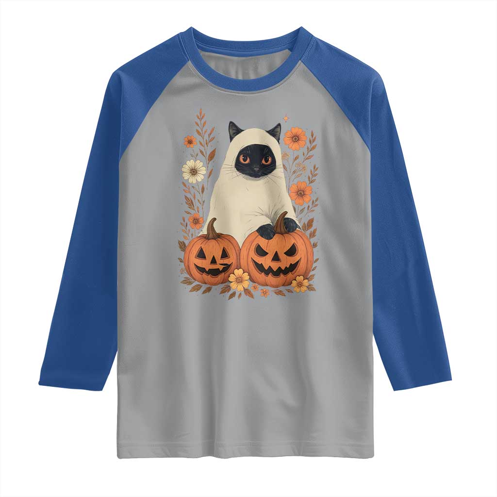 Vintage Halloween Ghost Cat Raglan Shirt Groovy Floral Cute Black Cat Ghost Fall Pumpkin TS10 Sport Gray Royal Print Your Wear