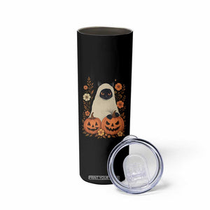 Vintage Halloween Ghost Cat Skinny Tumbler Groovy Floral Cute Black Cat Ghost Fall Pumpkin TS10 Print Your Wear