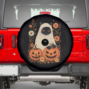 Vintage Halloween Ghost Cat Spare Tire Cover Groovy Floral Cute Black Cat Ghost Fall Pumpkin TS10 Black Print Your Wear