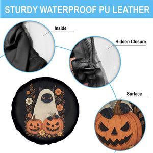Vintage Halloween Ghost Cat Spare Tire Cover Groovy Floral Cute Black Cat Ghost Fall Pumpkin TS10 Print Your Wear