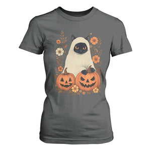 Vintage Halloween Ghost Cat T Shirt For Women Groovy Floral Cute Black Cat Ghost Fall Pumpkin TS10 Dark Heather Print Your Wear