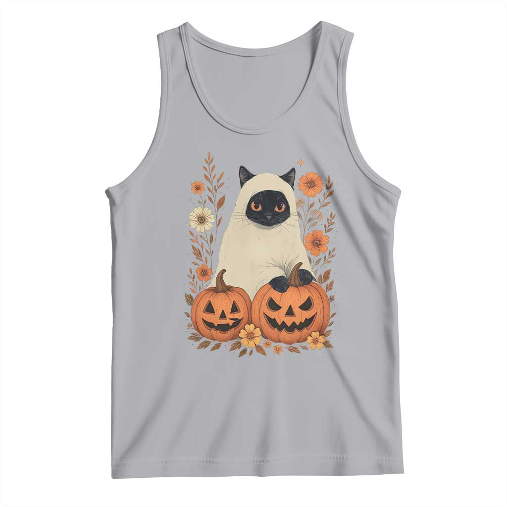 Vintage Halloween Ghost Cat Tank Top Groovy Floral Cute Black Cat Ghost Fall Pumpkin TS10 Athletic Heather Print Your Wear