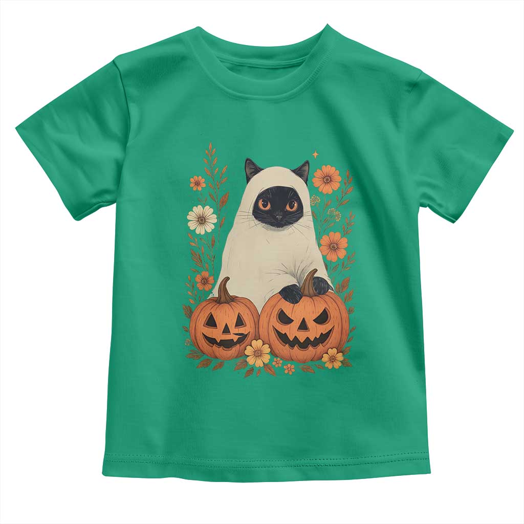 Vintage Halloween Ghost Cat Toddler T Shirt Groovy Floral Cute Black Cat Ghost Fall Pumpkin TS10 Irish Green Print Your Wear