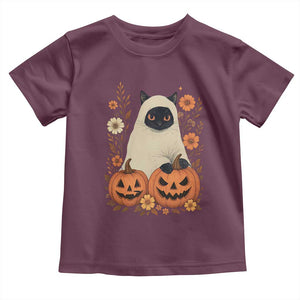 Vintage Halloween Ghost Cat Toddler T Shirt Groovy Floral Cute Black Cat Ghost Fall Pumpkin TS10 Maroon Print Your Wear