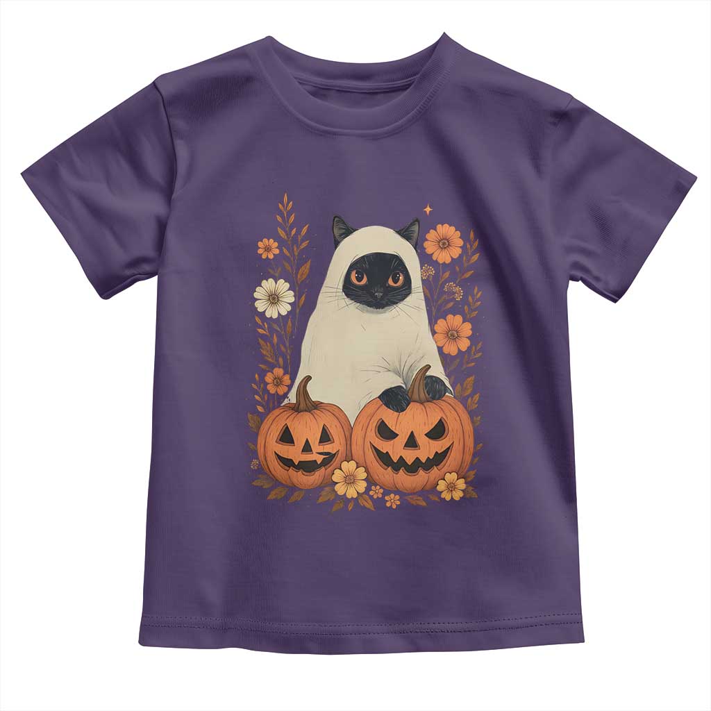 Vintage Halloween Ghost Cat Toddler T Shirt Groovy Floral Cute Black Cat Ghost Fall Pumpkin TS10 Purple Print Your Wear
