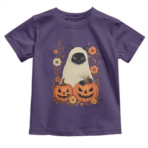 Vintage Halloween Ghost Cat Toddler T Shirt Groovy Floral Cute Black Cat Ghost Fall Pumpkin TS10 Purple Print Your Wear