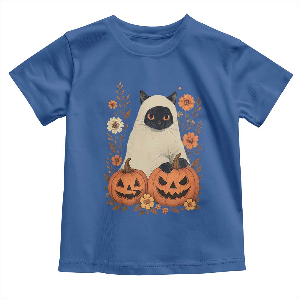 Vintage Halloween Ghost Cat Toddler T Shirt Groovy Floral Cute Black Cat Ghost Fall Pumpkin TS10 Royal Blue Print Your Wear