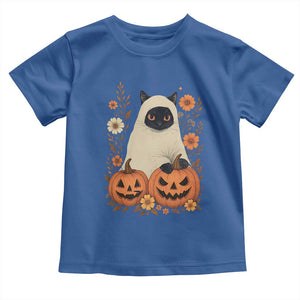 Vintage Halloween Ghost Cat Toddler T Shirt Groovy Floral Cute Black Cat Ghost Fall Pumpkin TS10 Royal Blue Print Your Wear
