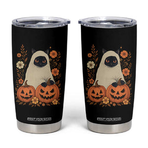 Vintage Halloween Ghost Cat Tumbler Cup Groovy Floral Cute Black Cat Ghost Fall Pumpkin TS10 Black Print Your Wear