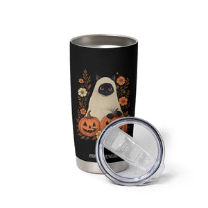 Vintage Halloween Ghost Cat Tumbler Cup Groovy Floral Cute Black Cat Ghost Fall Pumpkin TS10 Print Your Wear