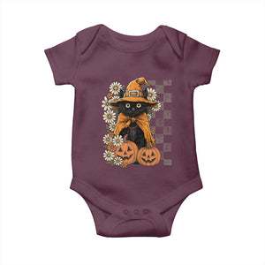 Boho Cat Wild Flowers Baby Onesie Vintage Autumn Cozy Black Cat Pumpkin Halloween TS10 Maroon Print Your Wear