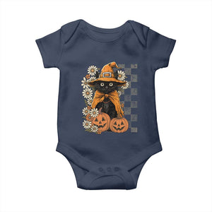 Boho Cat Wild Flowers Baby Onesie Vintage Autumn Cozy Black Cat Pumpkin Halloween TS10 Navy Print Your Wear