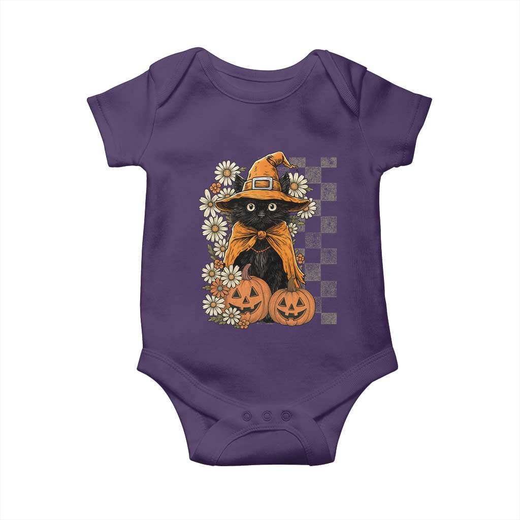 Boho Cat Wild Flowers Baby Onesie Vintage Autumn Cozy Black Cat Pumpkin Halloween TS10 Purple Print Your Wear