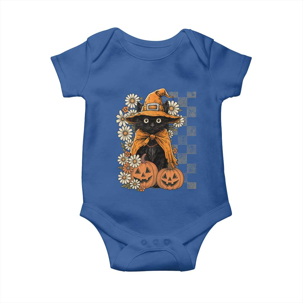 Boho Cat Wild Flowers Baby Onesie Vintage Autumn Cozy Black Cat Pumpkin Halloween TS10 Royal Blue Print Your Wear