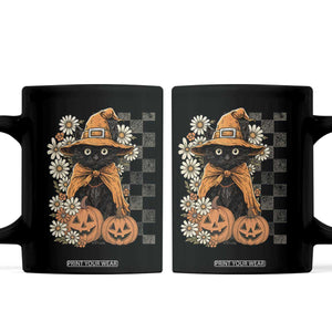 Boho Cat Wild Flowers Coffee Mug Vintage Autumn Cozy Black Cat Pumpkin Halloween TS10 Black Print Your Wear