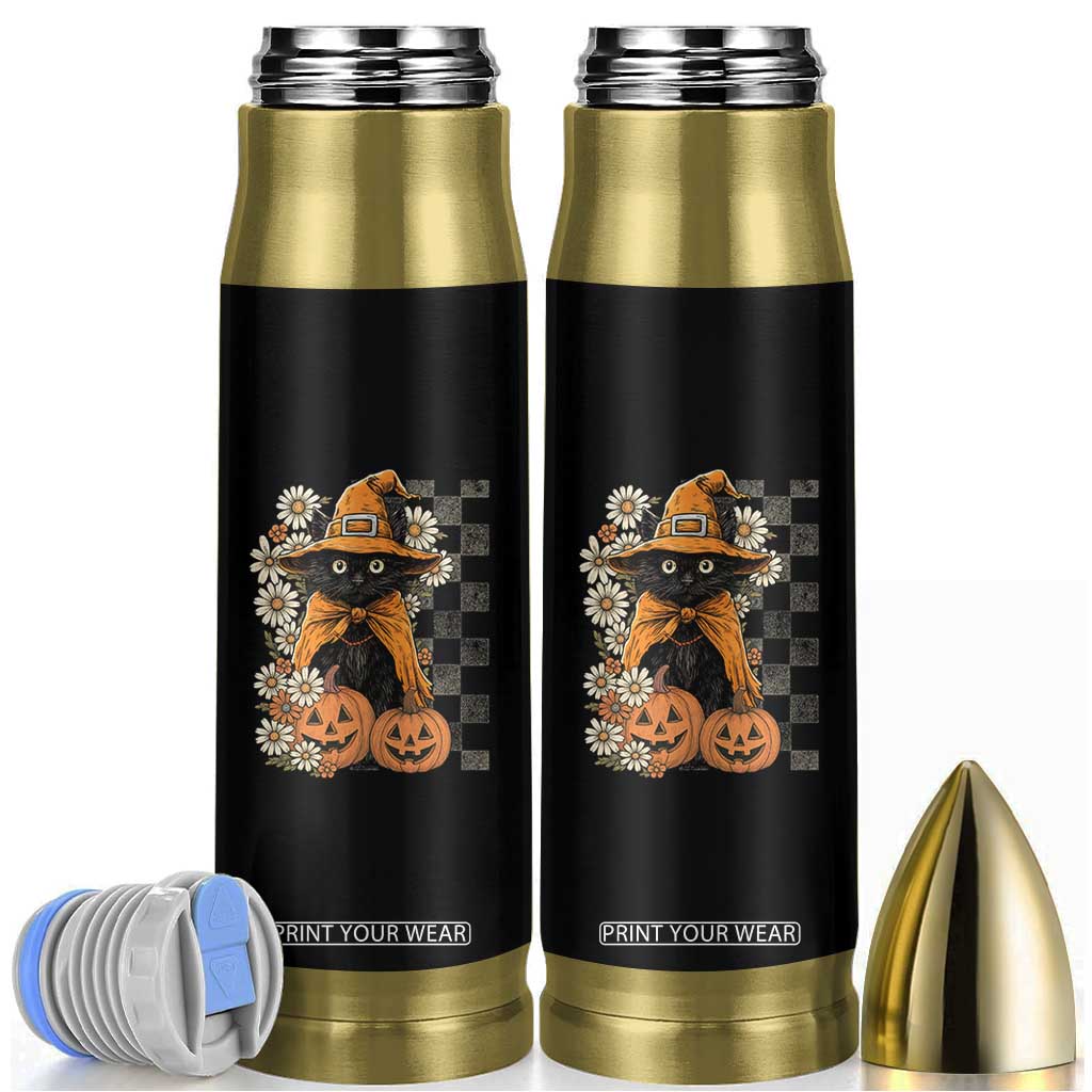Boho Cat Wild Flowers Bullet Tumbler Vintage Autumn Cozy Black Cat Pumpkin Halloween TS10 Black Print Your Wear