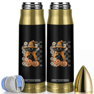 Boho Cat Wild Flowers Bullet Tumbler Vintage Autumn Cozy Black Cat Pumpkin Halloween TS10 Black Print Your Wear