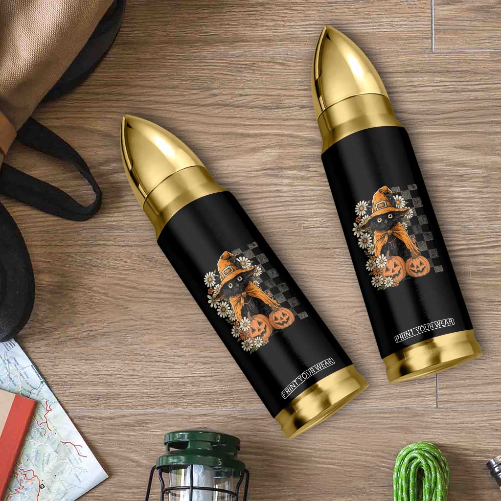 Boho Cat Wild Flowers Bullet Tumbler Vintage Autumn Cozy Black Cat Pumpkin Halloween TS10 Print Your Wear