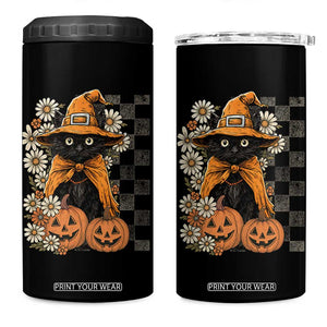 Boho Cat Wild Flowers 4 in 1 Can Cooler Tumbler Vintage Autumn Cozy Black Cat Pumpkin Halloween TS10 One Size: 16 oz Black Print Your Wear
