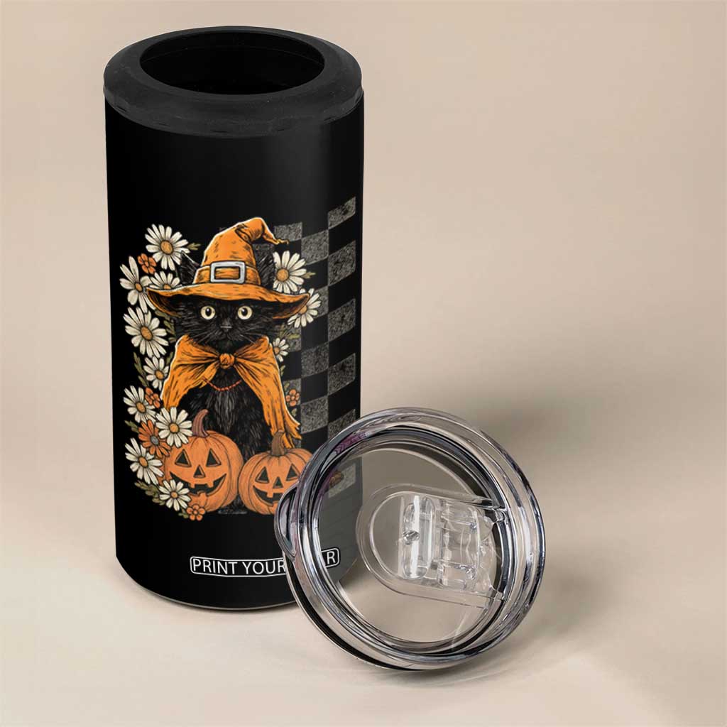 Boho Cat Wild Flowers 4 in 1 Can Cooler Tumbler Vintage Autumn Cozy Black Cat Pumpkin Halloween TS10 Print Your Wear