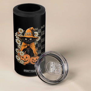 Boho Cat Wild Flowers 4 in 1 Can Cooler Tumbler Vintage Autumn Cozy Black Cat Pumpkin Halloween TS10 Print Your Wear