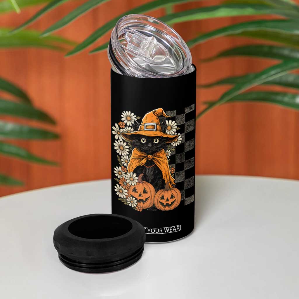 Boho Cat Wild Flowers 4 in 1 Can Cooler Tumbler Vintage Autumn Cozy Black Cat Pumpkin Halloween TS10 Print Your Wear