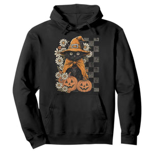 Boho Cat Wild Flowers Hoodie Vintage Autumn Cozy Black Cat Pumpkin Halloween TS10 Black Print Your Wear