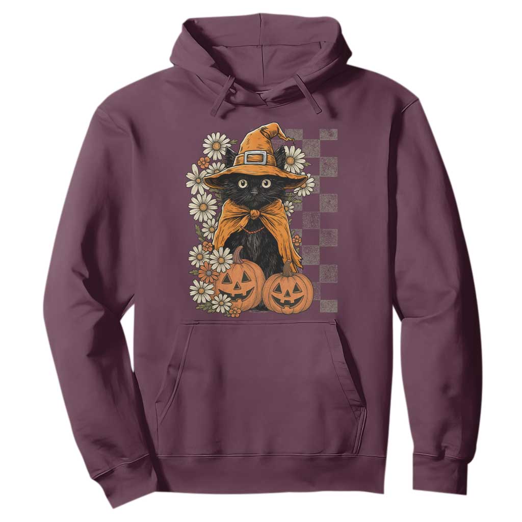 Boho Cat Wild Flowers Hoodie Vintage Autumn Cozy Black Cat Pumpkin Halloween TS10 Maroon Print Your Wear