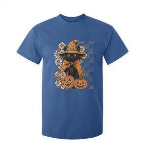 Boho Cat Wild Flowers T Shirt For Kid Vintage Autumn Cozy Black Cat Pumpkin Halloween TS10 Royal Blue Print Your Wear