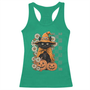 Boho Cat Wild Flowers Racerback Tank Top Vintage Autumn Cozy Black Cat Pumpkin Halloween TS10 Irish Green Print Your Wear