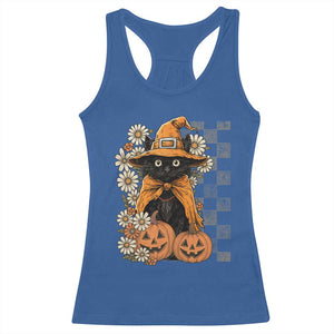 Boho Cat Wild Flowers Racerback Tank Top Vintage Autumn Cozy Black Cat Pumpkin Halloween TS10 Royal Blue Print Your Wear