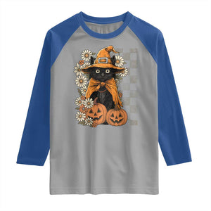 Boho Cat Wild Flowers Raglan Shirt Vintage Autumn Cozy Black Cat Pumpkin Halloween TS10 Sport Gray Royal Print Your Wear