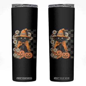 Boho Cat Wild Flowers Skinny Tumbler Vintage Autumn Cozy Black Cat Pumpkin Halloween TS10 Black Print Your Wear