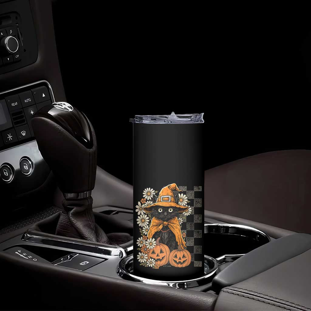 Boho Cat Wild Flowers Skinny Tumbler Vintage Autumn Cozy Black Cat Pumpkin Halloween TS10 Print Your Wear