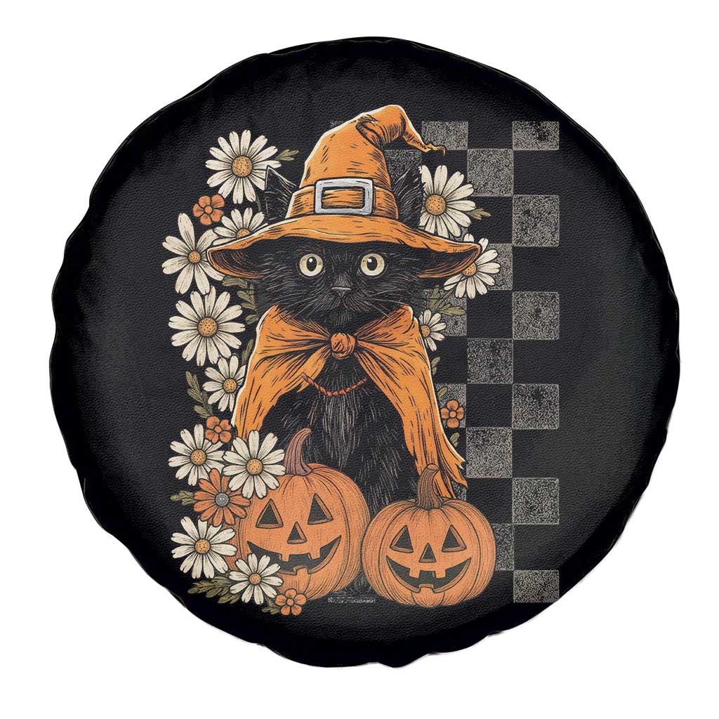 Boho Cat Wild Flowers Spare Tire Cover Vintage Autumn Cozy Black Cat Pumpkin Halloween TS10 Print Your Wear