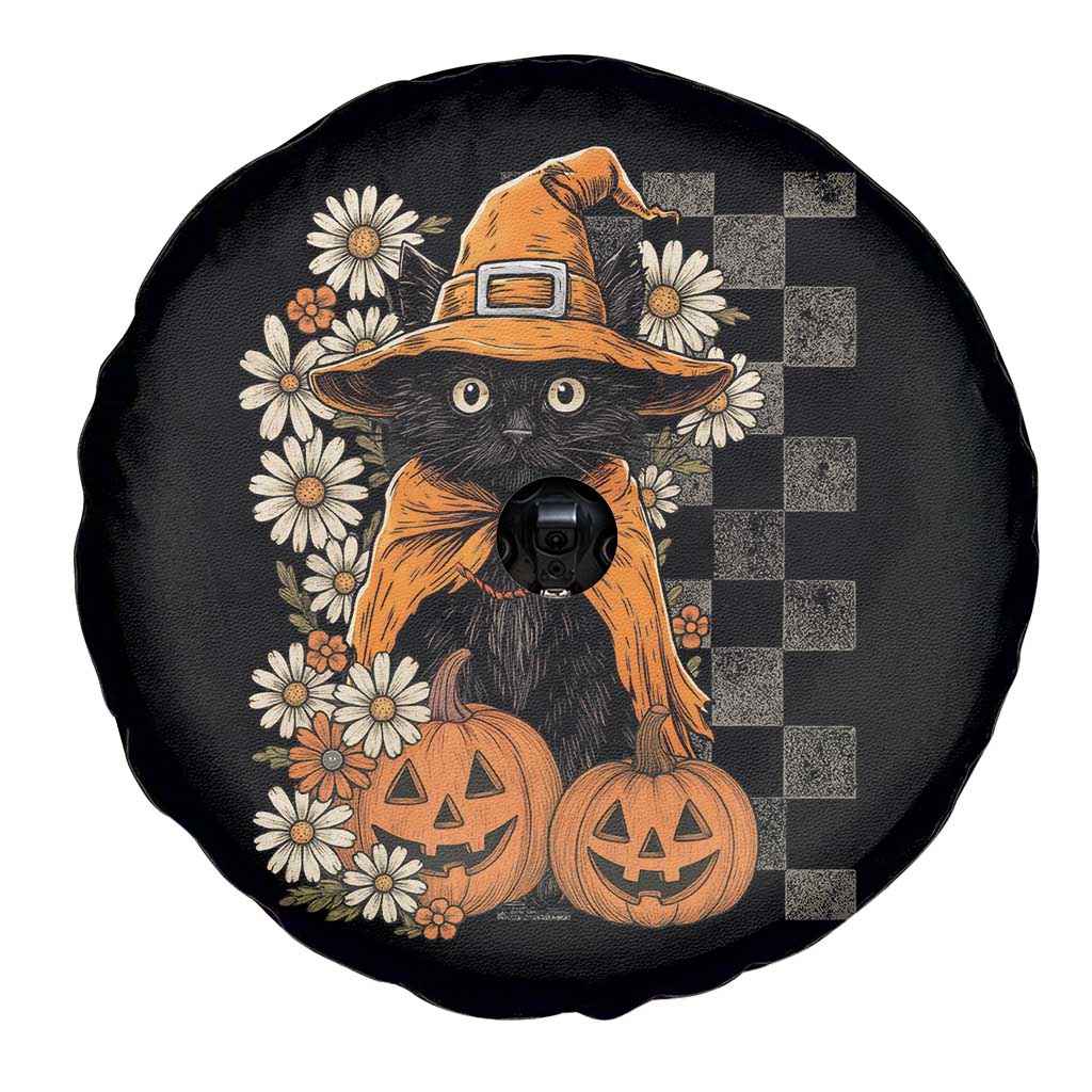 Boho Cat Wild Flowers Spare Tire Cover Vintage Autumn Cozy Black Cat Pumpkin Halloween TS10 Print Your Wear