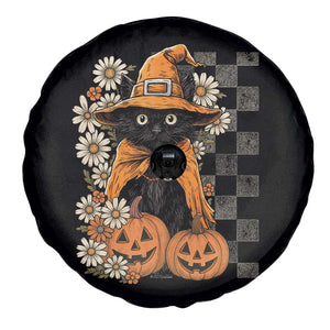 Boho Cat Wild Flowers Spare Tire Cover Vintage Autumn Cozy Black Cat Pumpkin Halloween TS10 Print Your Wear