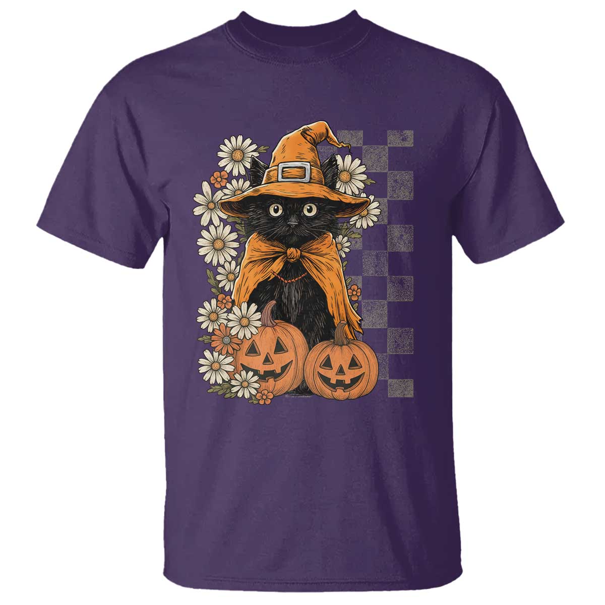 Boho Cat Wild Flowers T Shirt Vintage Autumn Cozy Black Cat Pumpkin Halloween TS10 Purple Print Your Wear