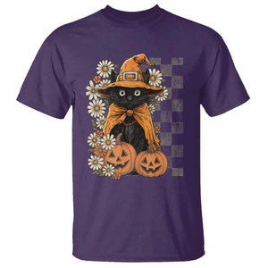 Boho Cat Wild Flowers T Shirt Vintage Autumn Cozy Black Cat Pumpkin Halloween TS10 Purple Print Your Wear