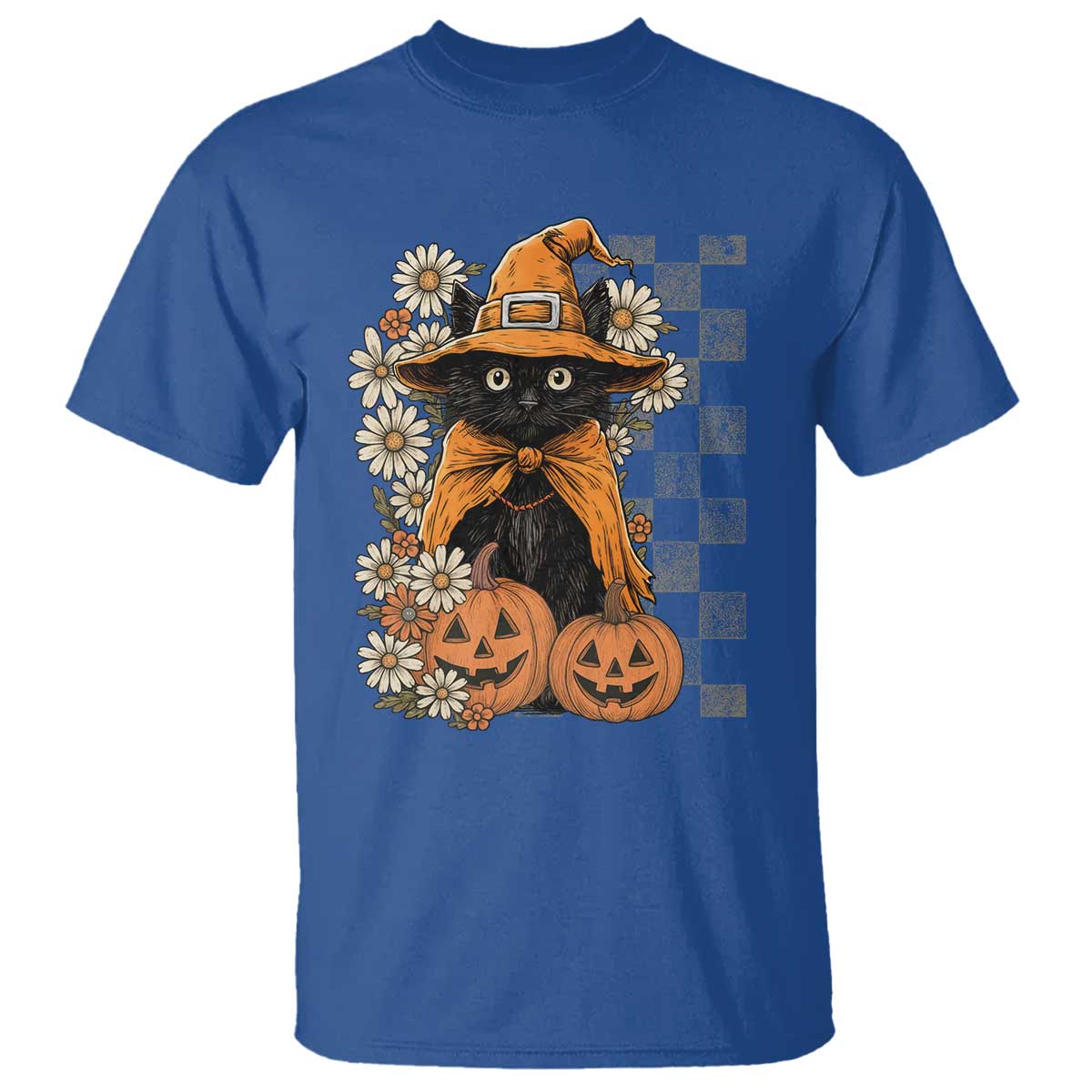 Boho Cat Wild Flowers T Shirt Vintage Autumn Cozy Black Cat Pumpkin Halloween TS10 Royal Blue Print Your Wear