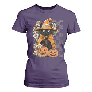 Boho Cat Wild Flowers T Shirt For Women Vintage Autumn Cozy Black Cat Pumpkin Halloween TS10 Purple Print Your Wear