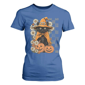 Boho Cat Wild Flowers T Shirt For Women Vintage Autumn Cozy Black Cat Pumpkin Halloween TS10 Royal Blue Print Your Wear