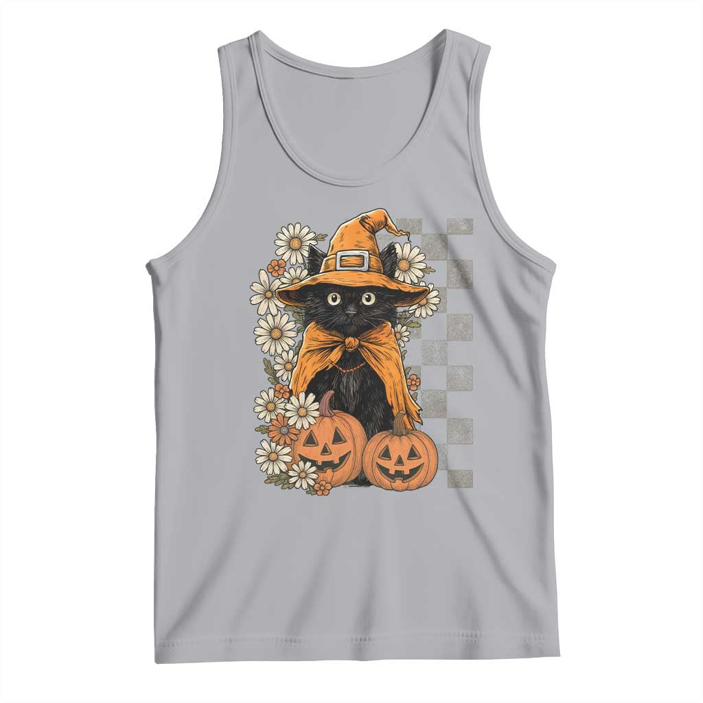 Boho Cat Wild Flowers Tank Top Vintage Autumn Cozy Black Cat Pumpkin Halloween TS10 Athletic Heather Print Your Wear