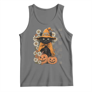 Boho Cat Wild Flowers Tank Top Vintage Autumn Cozy Black Cat Pumpkin Halloween TS10 Black Heather Print Your Wear