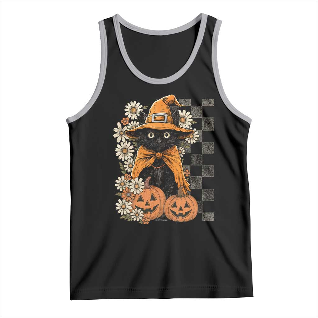 Boho Cat Wild Flowers Tank Top Vintage Autumn Cozy Black Cat Pumpkin Halloween TS10 Black Athletic Heather Print Your Wear