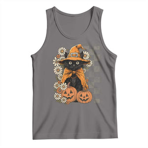 Boho Cat Wild Flowers Tank Top Vintage Autumn Cozy Black Cat Pumpkin Halloween TS10 Deep Heather Print Your Wear
