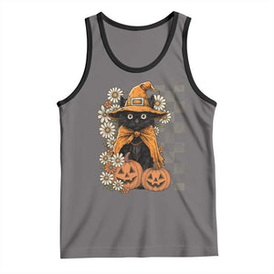 Boho Cat Wild Flowers Tank Top Vintage Autumn Cozy Black Cat Pumpkin Halloween TS10 Deep Heather Black Print Your Wear