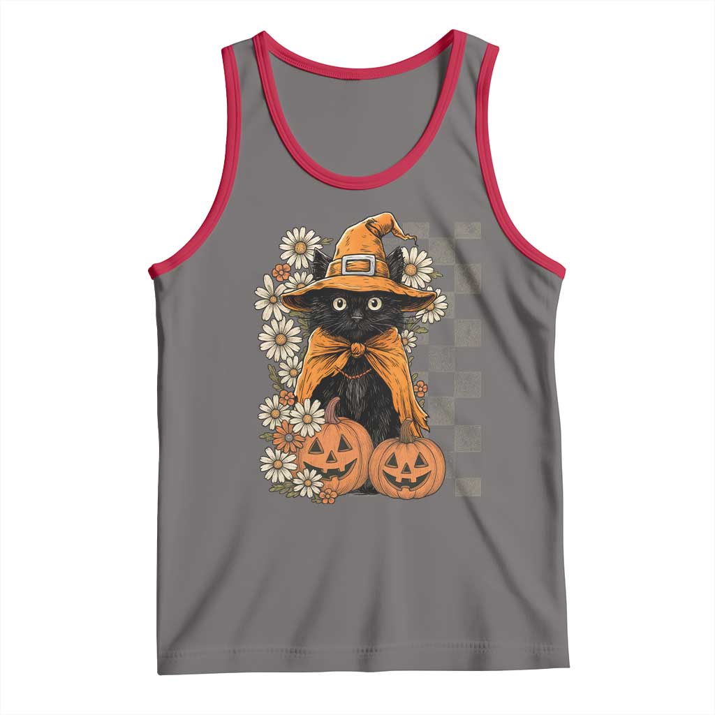 Boho Cat Wild Flowers Tank Top Vintage Autumn Cozy Black Cat Pumpkin Halloween TS10 Deep Heather Red Print Your Wear