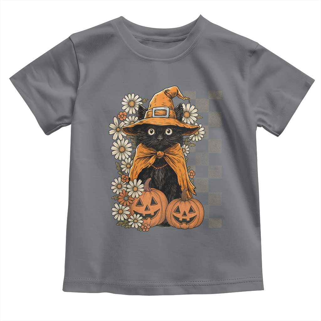 Boho Cat Wild Flowers Toddler T Shirt Vintage Autumn Cozy Black Cat Pumpkin Halloween TS10 Charcoal Print Your Wear